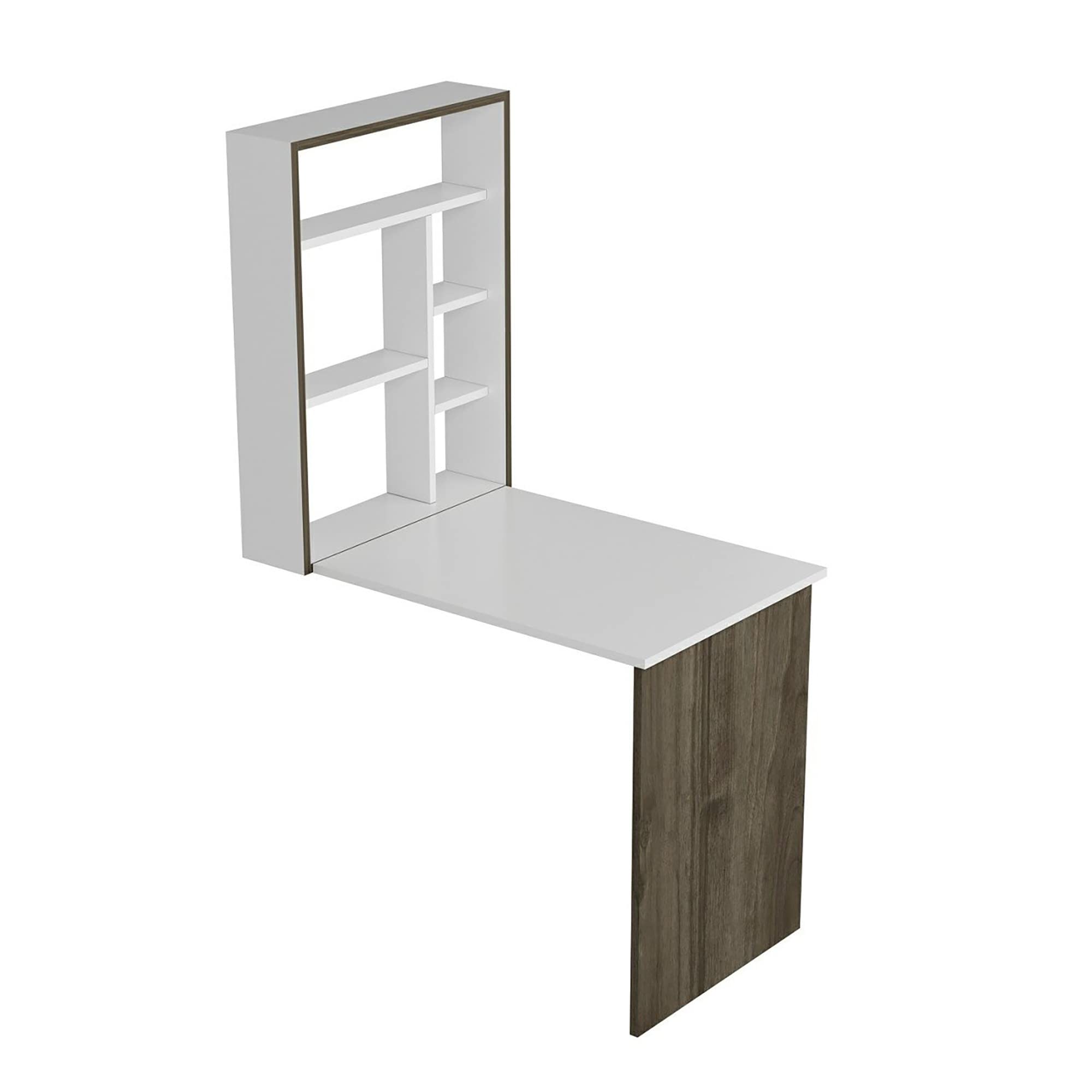 [en.casa] Escritorio Plegable de Pared Mesa de Cocina con Estantes para Habitaciones Pequeñas Aglomerado Plegado 82 x 62 x 16 cm Blanco/Nogal