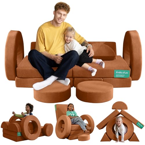 Frolic & Fun 16-Teiliges Modulares Kindersofa – Weiches Spielsofa aus Schaumstoff, Vielseitige Kindercouch mit Schlaffunktion, Kuschelecke zum Spielen, Entspannen und Schlafen im Kinderzimmer