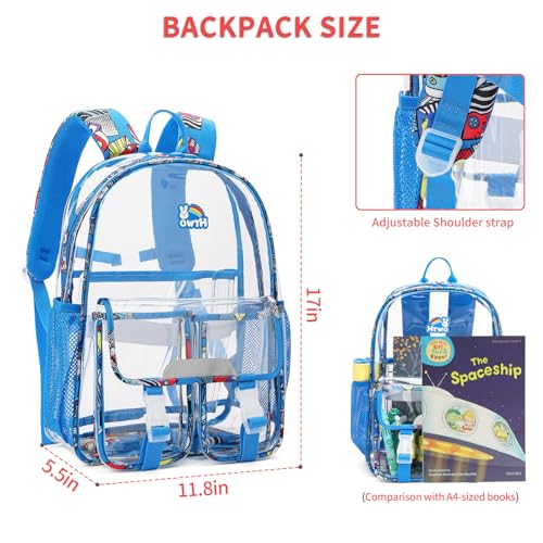 HTWO Clear Backpack for Boys,Kids Transparent Backpacks, Security Compliant Bookbag,Back to School Gift (Dark Blue)4