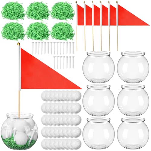 Jowwcen Golf Party Decorations 6 Sets Golf Centerpieces for Tables with Clear Pots 60 Mini Balls Red Flags & White Tees Hole in One Birthday & Baby Shower Decor