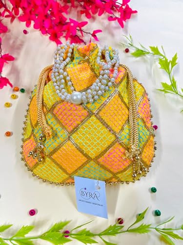 Image of BYRA Women Multi Color Thread Silk Potli Bag for Gift Purpose