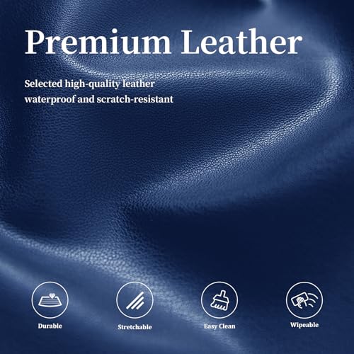 Image of PU Leather Bar Stool Covers with Backs Waterproof Bar Stool Chair Covers | Washable, Wipeable, Thick, Counter Chair Cover, Height Chair Slipcovers, Chair Protector For Pub /Cafe /Dining, Blue