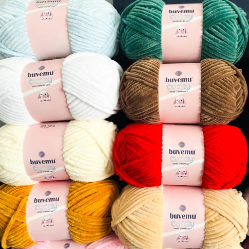 Image of Cuddly Velvet Chenille Yarn, Super Soft Fluffy Bulky for Knitting Crocheting Crafting Blanket Amigurumi, Durable for Shedding, 100 Gram (3.53 Ounces) 109 Yards (100 Meters) (Chartreuse)