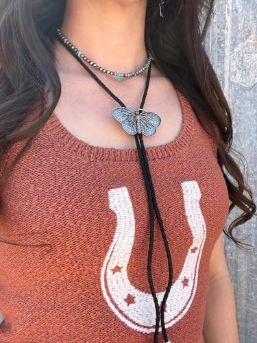 Image of Joxevyia Bolo Tie for Men Vintage Cow Skull Leather Rope Western Cowboy Necktie Vintage Bola Tie Gift for Him