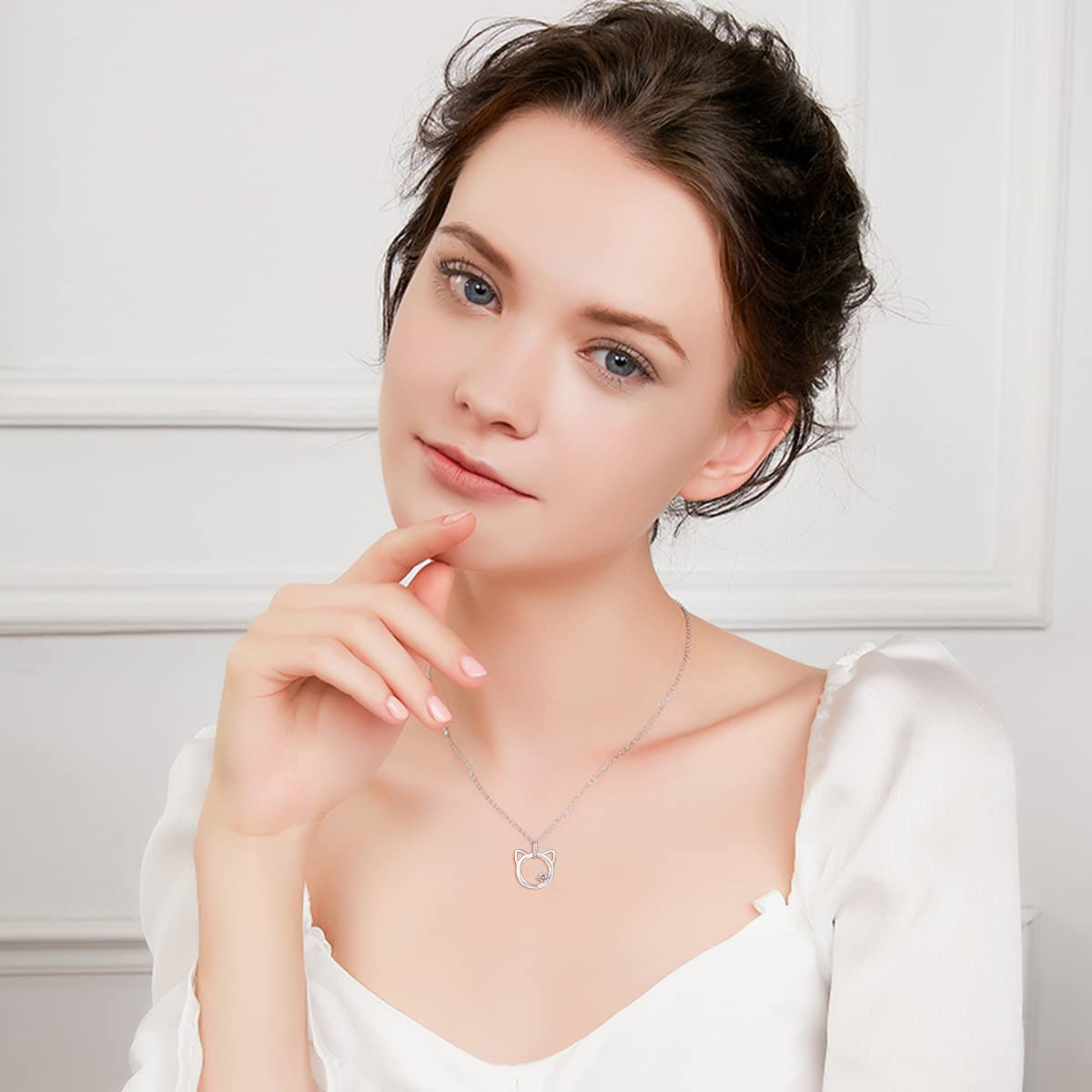 Regalos de 12 cumpleaños para niñas, collar de gato de plata de ley 925 con piedra de circonita, ideas de regalo de cumpleaños para niña de 12 años, Plata esterlina, Circonia cúbica