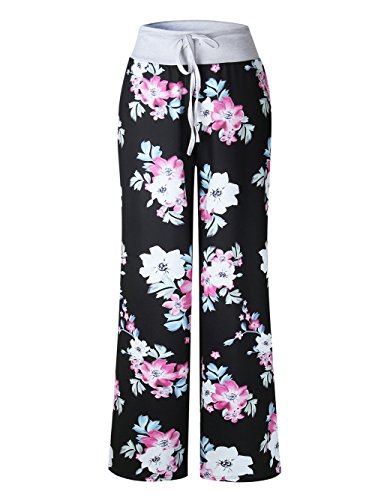 Image of iChunhua Women's Comfy Stretch Floral Print Drawstring Palazzo Wide Leg Lounge Pant