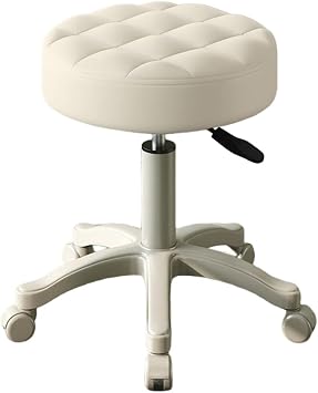 Beauty Stool with Wheels, Rolling Stool, Faux Leather Soft Cushion Height Adjustable 360  Swivel Armless Backless Drafting for Work SPA Salon Bar Cafe Home Office Stool Beige