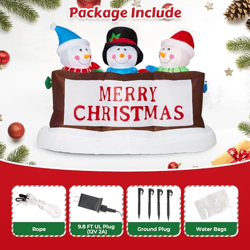 SOLLED 8 FT Christmas Inflatables Snowman, Giant Blow Up Yard Decorations with RGB Rotating Lights, Indoor Outdoor Christmas Decorations for Yard Garden Lawn Xmas