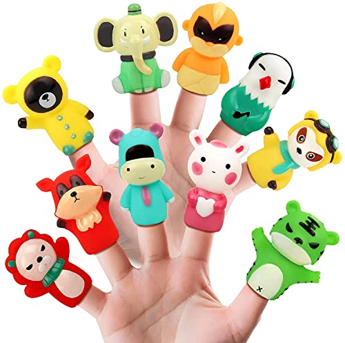 Marionnettes à Doigt, Vanmor 10 marionnettes d'animaux, Jouets de Bain en Caoutchouc, Jouets de Fantaisie, Enfants Cadeaux de Noël pour Les fêtes d'anniversaire Cover