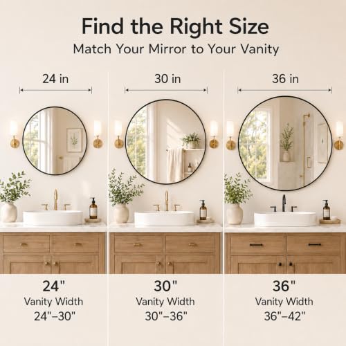 Image of USHOWER 2 Pack 24 Inch Round Bathroom Mirrors for Over Sink | Circle Mirror with Metal Frame, Black Wall Mirror Modern Decoration for Vanity, Entryway, Living Room, Hallway and Bedroom