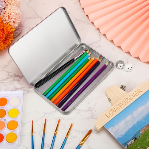 Image of Geiserailie 10 Pack Rectangular Metal Tin Box with Lid Metal Hinged Lid Tin Mini Paint Storage Box Empty Container Storage for Watercolor Jewelry Pen Candy Craft Organizer 7.0 x 4.2 x 0.6'' (Sliver)