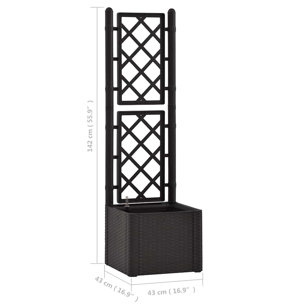 Fioriera con Traliccio e Autoirrigazione 35L Antracite | Vaso con riserva di acqua e supporto per piante rampicanti, ideale per arredare il balcone o il terrazzo.