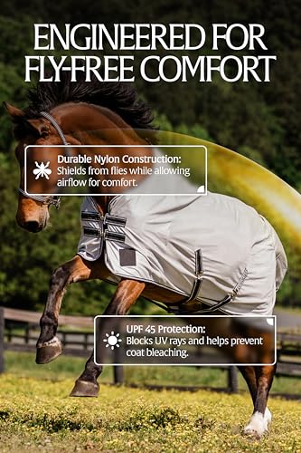 Image of Equinavia Gard Horse Fly Sheet Nylon Mesh Equine Fly Sheet for Horses, Pony | Turnout Horse Fly Sheets, Breathable Pony & Horse Sheet, Lightweight, Against Pests, Sun UV Protection, Silver Gray, 69 in