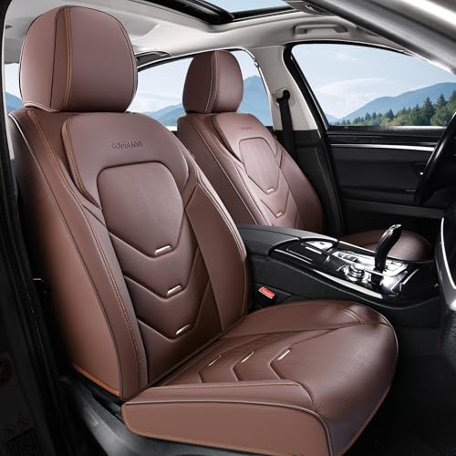 Image of Coverado Car Seat Covers Front Seat, Coffee Front Seat Covers, Leather Seat Cover for Car, Waterproof Car Seat Protector, Automotive Seat Cover, Car Seat Cushion Universal Fit for Most Sedan SUV Truck
