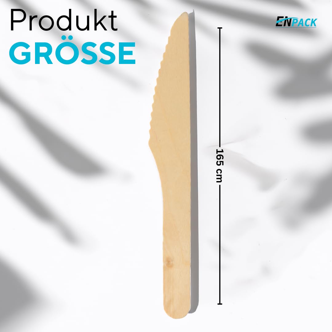 Enpack Einwegmesser aus Holz 500 Stück - umweltfreundliche holzmesser 165mm Partybesteck - Einweg Messer - Holzbesteck Einweg - wooden knife Messer aus Holz