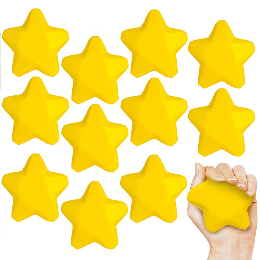 ArtCreativity 12 Pack Star Squishy Stress Balls - 3 Inch Spongy Squeeze Toys Yellow Stress Stars - Kids & Adults, Stress Relief, Party Favors, Easter Goodie Bag Stuffers,Squishy Fidget Toys, Foam Ball