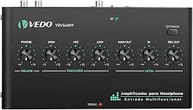 VEDO Amplificador de áudio digital multifuncional com equalizador,amplificador de fone de ouvido com Bluetooth, Tipo-C/3,5 mm/RCA para jogos,produção musical e entretenimento doméstico