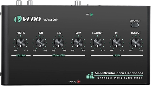 VEDO Amplificador de áudio digital multifuncional com equalizador,amplificador de fone de ouvido com Bluetooth, Tipo-C/3,5 mm/RCA para jogos,produção musical e entretenimento doméstico