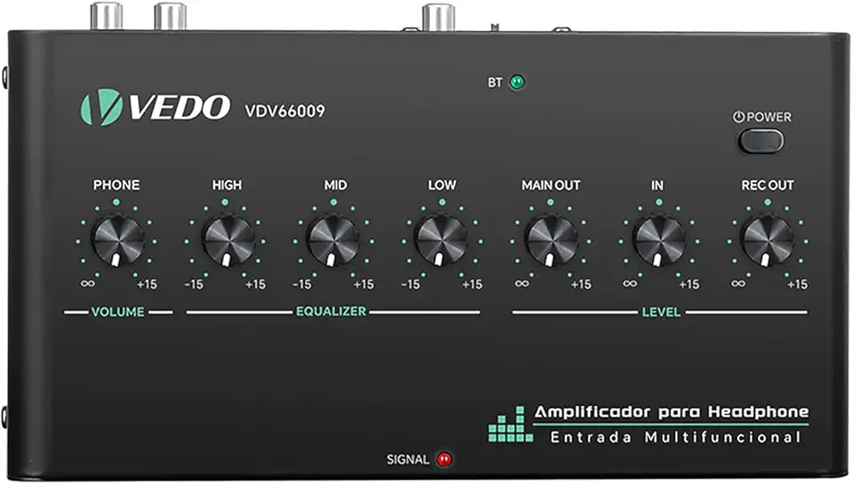 VEDO Amplificador de áudio digital multifuncional com equalizador,amplificador de fone de ouvido com Bluetooth, Tipo-C/3,5 mm/RCA para jogos,produção musical e entretenimento doméstico