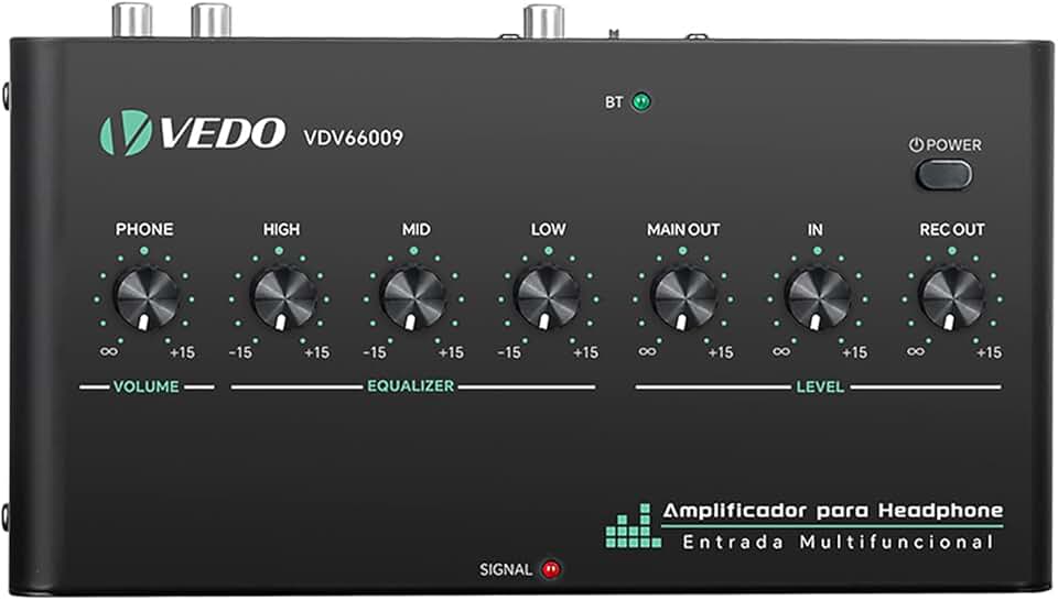 VEDO Amplificador de áudio digital multifuncional com equalizador,amplificador de fone de ouvido com Bluetooth, Tipo-C/3,5 mm/RCA para jogos,produção musical e entretenimento doméstico