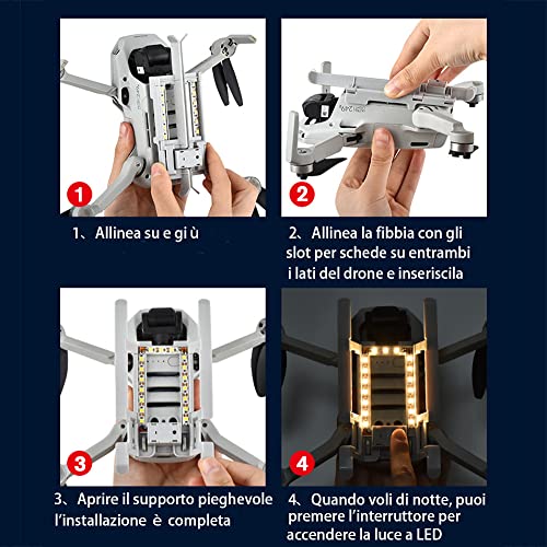 Prodrocam Extensions de Train d’atterrissage Pliable avec Lamp de Flash LED- Pieds d'atterrissage Prolongé Luminescent Protecteur pour DJI Mini 2/Mavic Mini