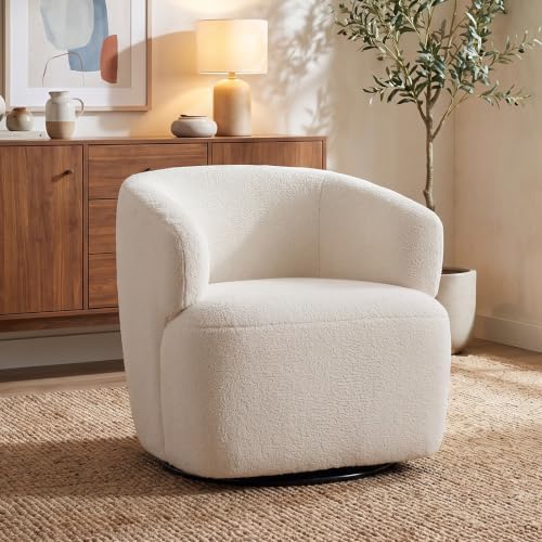 SOFTHION Swivel Accent Chair, Sherpa Teddy Barrel Chair, Beige Cr...