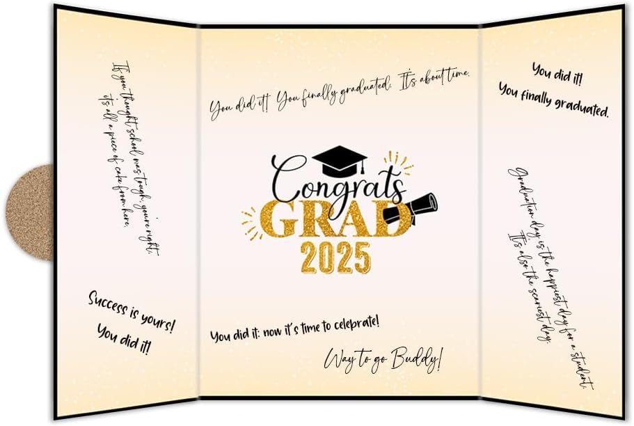(11)2025 Graduation Party Decorations - Black & Gold - Class of 2025 Congrats Grad Guest Book Alternative Signature Board High School College Graduation Gifts for Him Her Party Favors & Supplies - A01