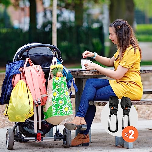 Baby Uma Kinderwagenhaken (2er-Pack) - Universelle Kinderwagen Haken für Taschen, Rutschfeste Klettverschlüsse, Stabile Karabinerhaken mit 5 kg Tragkraft