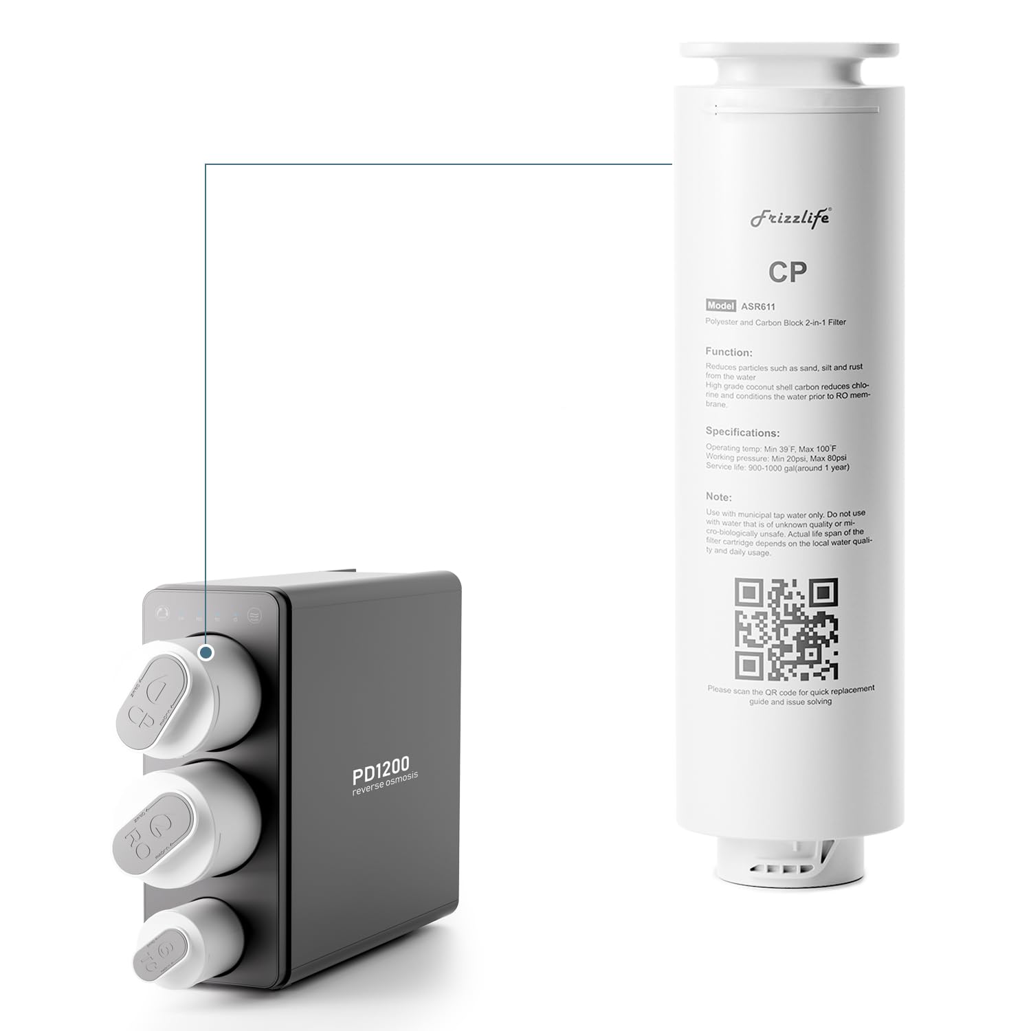 Frizzlife ASR611 - Cartucho de filtro de repuesto para sistema de ósmosis inversa PD1200 (1ª etapa)