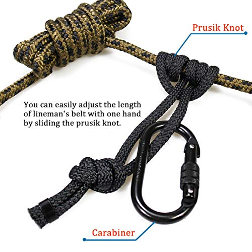 Huntury Lineman\'s Rope, Lineman Belt, Tree Climbing Harness, Quick, Easy and Quiet to Use for Climbing Stand, Hanging Deer Stand, Fall Protection from Treestand, 10Feet - Thumbnail 6
