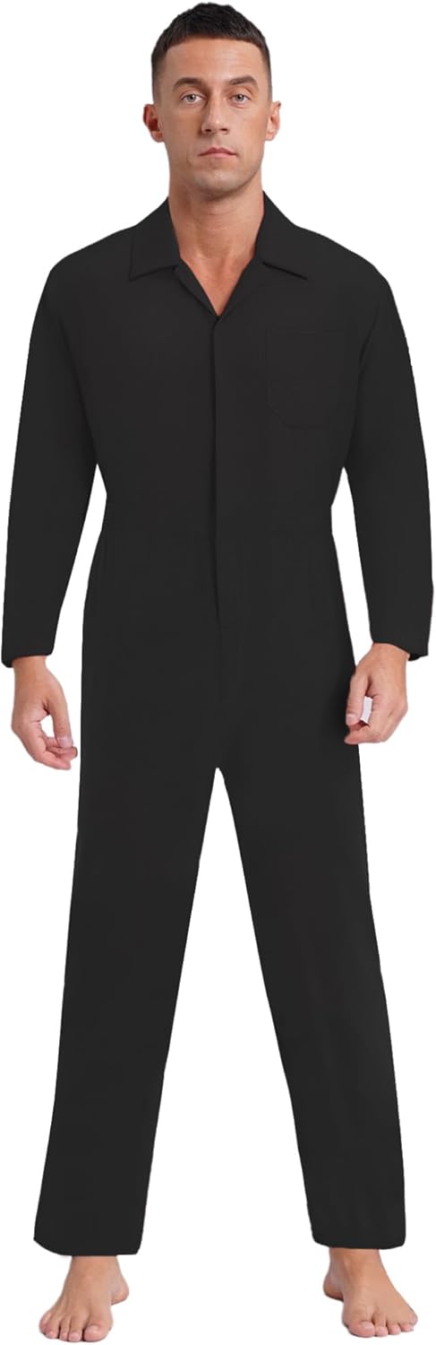 Lejafay Men's Fashion Lightweight One Piece Work Uniform Jumpsuit Stylish Mechanics Work Coveralls Black 3X-Large