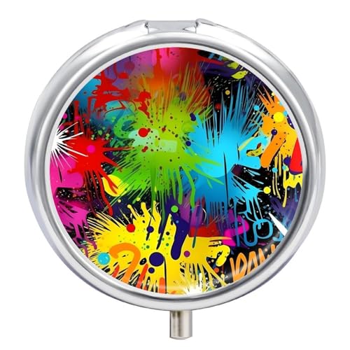 Colorful Spray Pattern Pill Organizer Cute Pill Box Decorative Metal Pill Case Portable Vitamin Organizer Travel Medicine Holder Mini Pill Storage Container for Purse