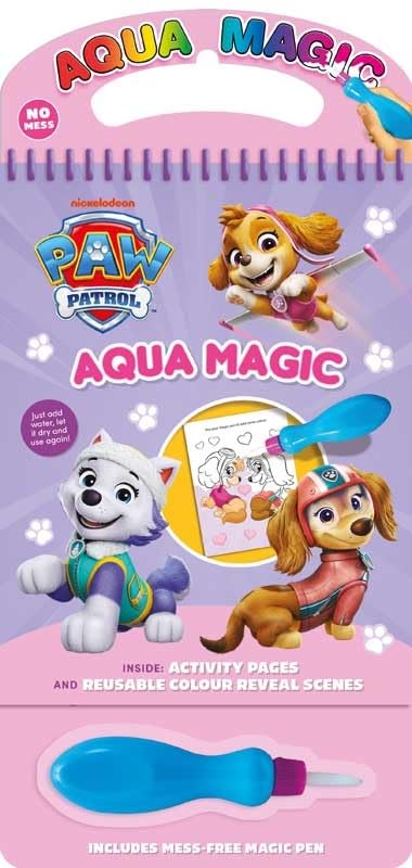Paw Patrol Aqua Magic Colouring Book with Magic Water Brush – Reusable Mess-Free Colouring & Activity Book for Kids Aged 3-8 – 4 Reusable Pictures & 5 Activity Pages – Paw Patrol Gift- Girl Pups