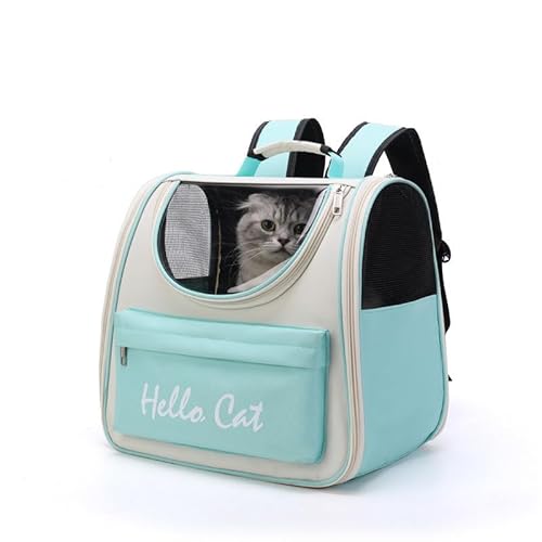 Nobuwileキャリーバッグ 猫 ペット用品 大容量 お出かけバック 飛び出し防止 猫リュック 軽量 猫キャリー リュック 通気性 折りたたみ 犬猫兼用 顔出し 防水 旅行 通院 散歩 災害 避難用 (ライトグリーン)
