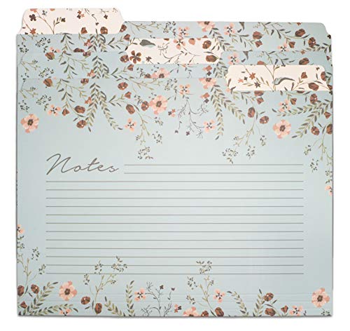 Steel Mill & Co Thick Sturdy File Folders Decorative, Set Of 6 File Folders With Tabs And Sticker Labels, Cute Colored File Folders Letter Size With Notes Section, Woodland Floral #TOP7