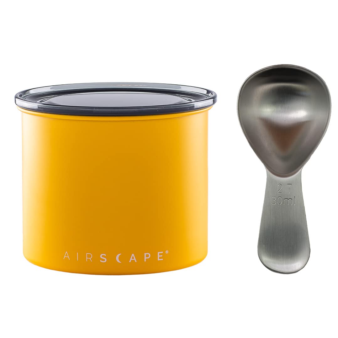 Airscape Stainless Steel Coffee Canister & Scoop Bundle - Food Storage by Planetary Design – Small, 250 milliliters, Stainless Steel, Yellow