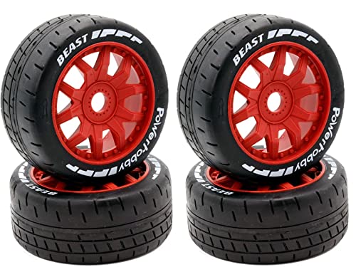 Power Hobbies 1/8 GT Beast Belted Mounted Tires Soft 17mm Wheels (4) Arrma Infraction/Limitless/HoBao/GRP (Red)