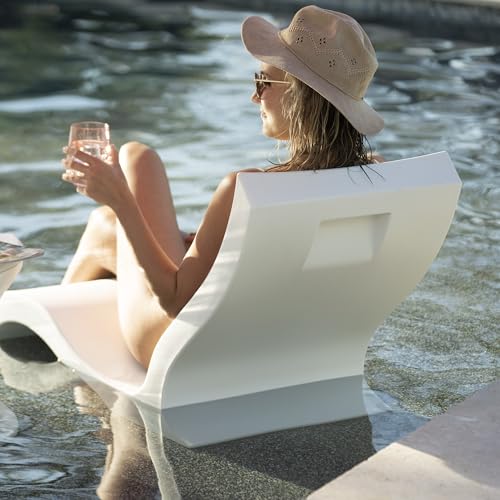 Image of Ledge Lounger - Signature Lowback Chair - for in-Pool or On-Deck Use - Water Depths 0-9 inch - Compatible with All Types - Resin Water Chairs - for Pool, Sundeck, Patio - Set of 2 - Frost