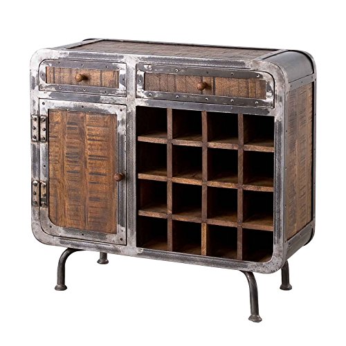 MÖBEL IDEAL Kommode Saigon aus Mangoholz und Metall Weinregal im Antiklook 80 x 90 cm Cover