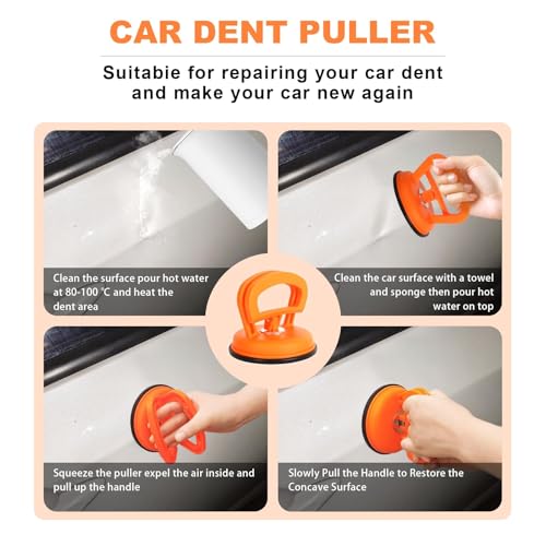 Image of Car Dent Puller, 3 Pack Car Dent Puller, Dent Remover Tool for Car Paintless Dent Repair Kit and Suction Cup Dent Puller for Glass, Screen, Tiles Lifting and Objects Moving (Orange+Black)