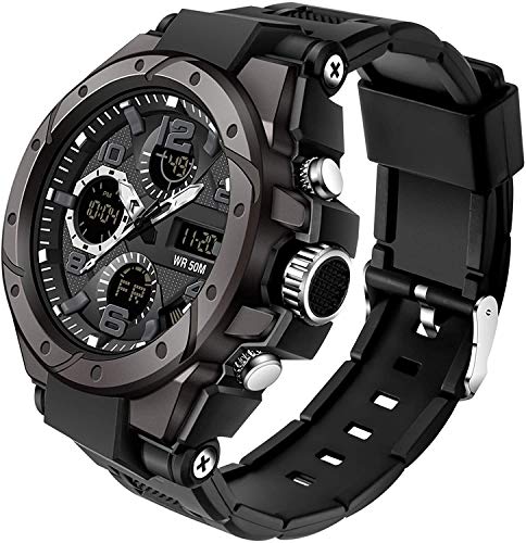 Watches for Men Military Watch Men Tactical Dual Watch Electronic Digital Watch Outdoor Sports Men's Watches Chronograph Waterproof Black Wrist Watch