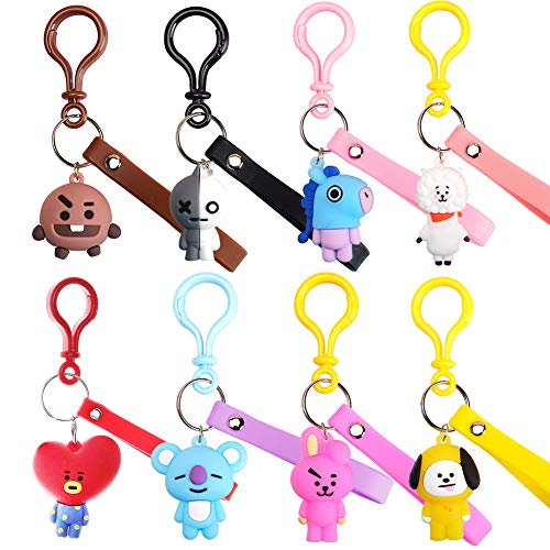 INTVN Kpop BTS 3D Schlüsselanhänger, Bangtan Boys Cartoon Schlüsselanhänger, Zubehör, 8 Stück
