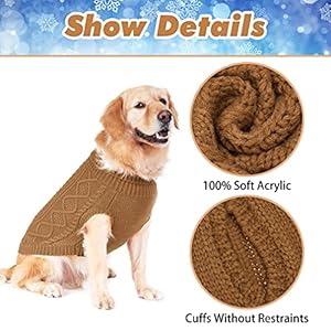 BINGPET Thermal Knitted Dog Sweater for Small Medium Large Dogs,Winter Dog Cat Coat Warm Sweartershirts Outfits,Classic Cable Knit Turtleneck Pullover Dog Jumper Coat Warm Sweartershirts
