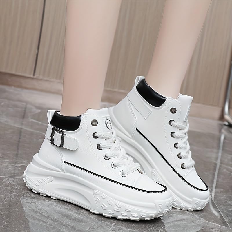 Comfortable High Top Platform Sneakers for Women - Trendy Lace Up Outdoor Shoes in Faux Leather4