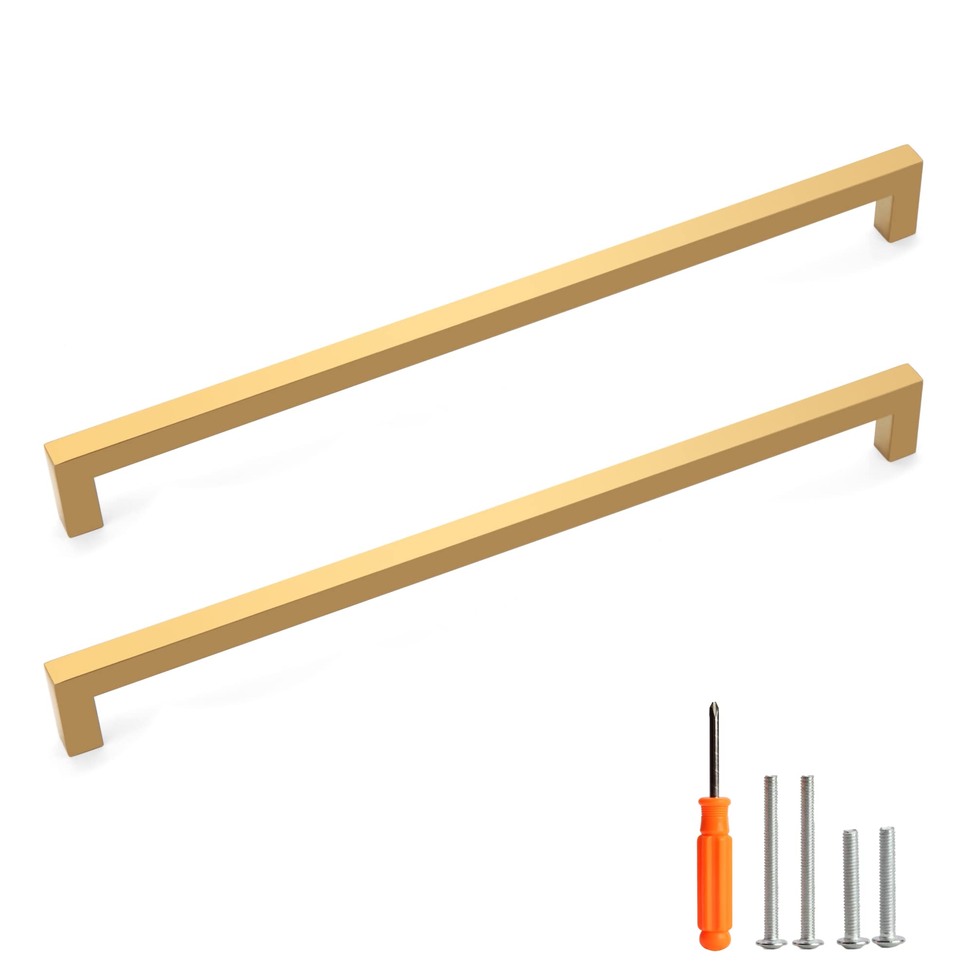 Redunest Cabinet Pulls Gold Cabinet Handles Square Drawer Pulls, 5 Pack 12-3/5 Inch Stainless Steel Kitchen Door Cupboard Cabinet Handles, Drawer