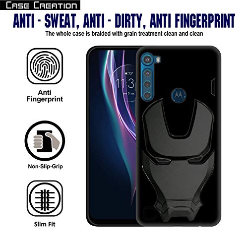 Image of COVERLY Official 3D Smooth Feel Avenger Logo Mask Soft Rugged Grip Iron Man Engraved Cartoon Movie Engraved Silicone Rubber Matte Back Cover for Motorola One Fusion+ (2020) - Black