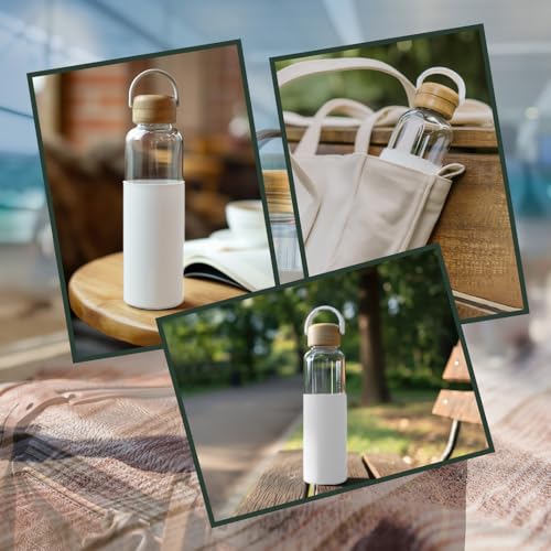 Image of Premium Borosilicate Glass Water Bottle with 500 ml | Silicone Sleeve Bamboo Lid | BPA Free Design | Ideal for camping, Busy Office days, Yoga Sessions & Travel use | Leak-Proof Cap