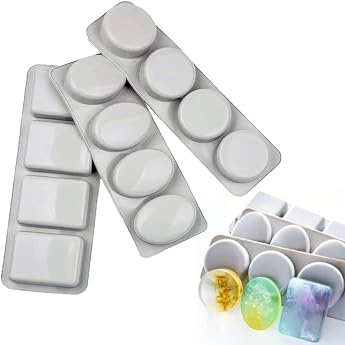 3 Pieces 4 Cavities Soap Mould Silicone Mould Rectangular / Oval / Round Silicone moulds casting moulds for soap chocolate biscuit ice cubes DIY homemade crafts easy to demould