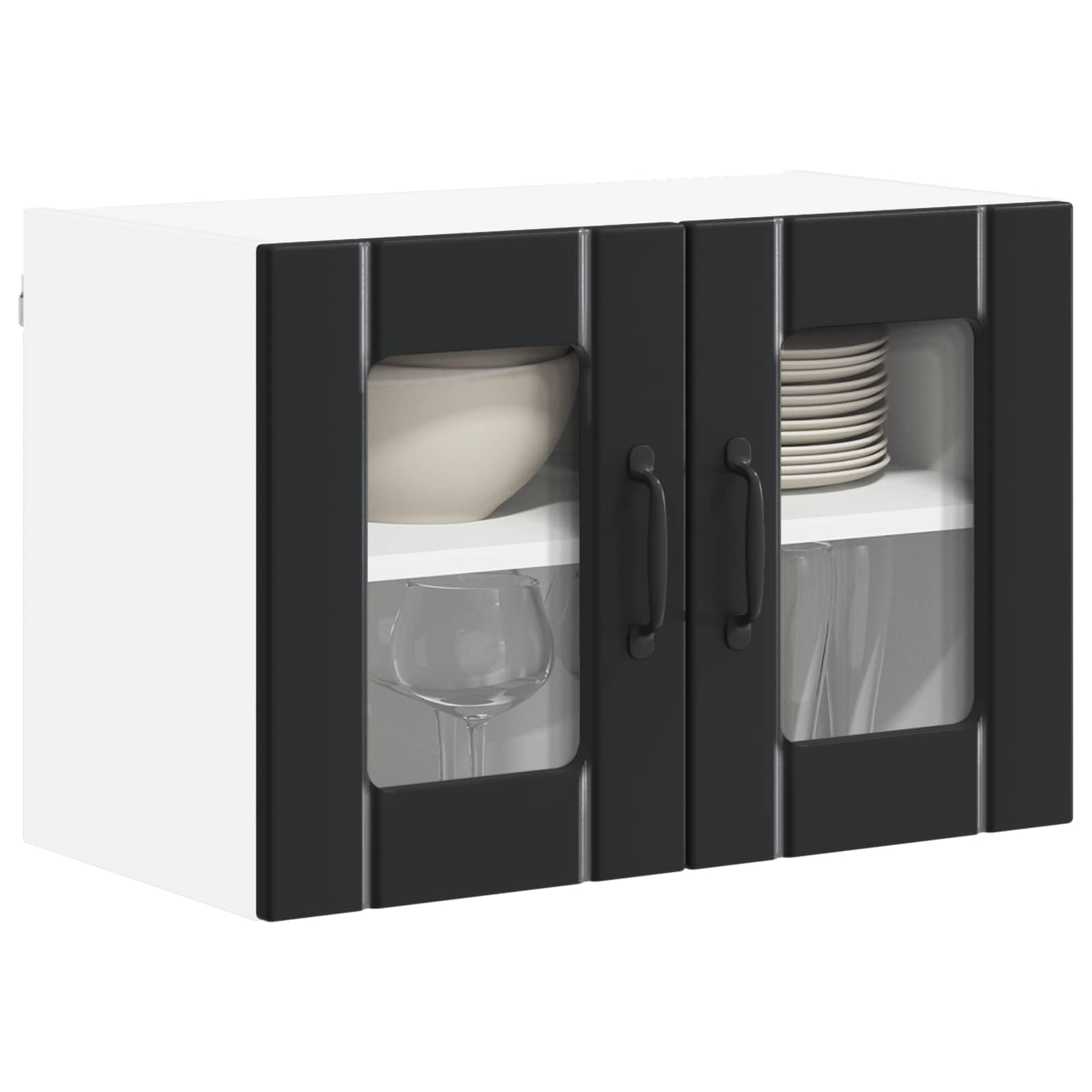 vidaXL Wall Glass Cabinet LUCCA Black 60 x 31 x 40 cm Engineered Wood, Modern Kitchen Solutions, Rectangular Wooden Panel, Durable Dishwasher Cover, Appliance Concealer, Space Saver Design — image 1
