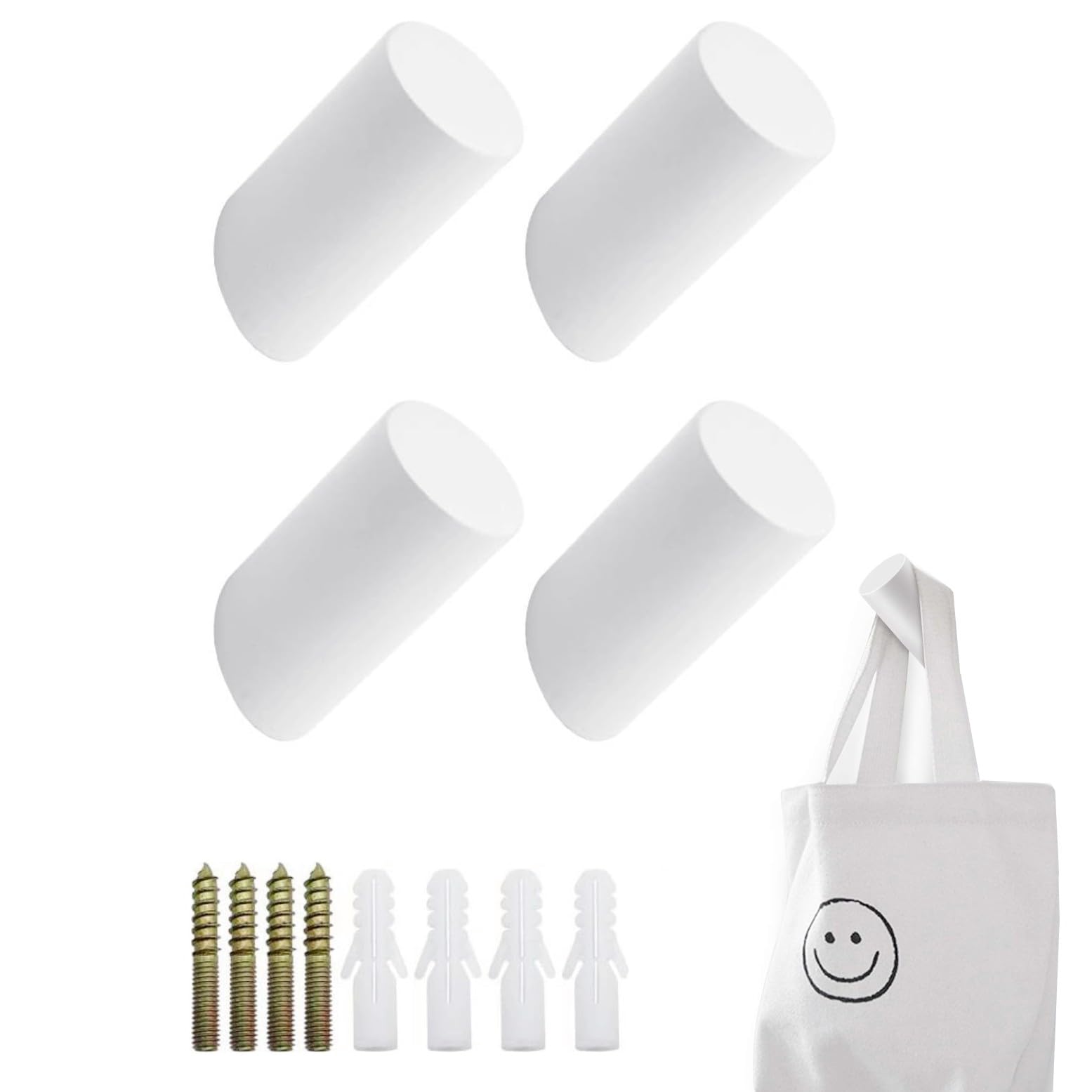 JZK 4 ganchos de madera blanca para colgar ropa, sombreros, bufandas para dormitorio, baño, cocina, etc
